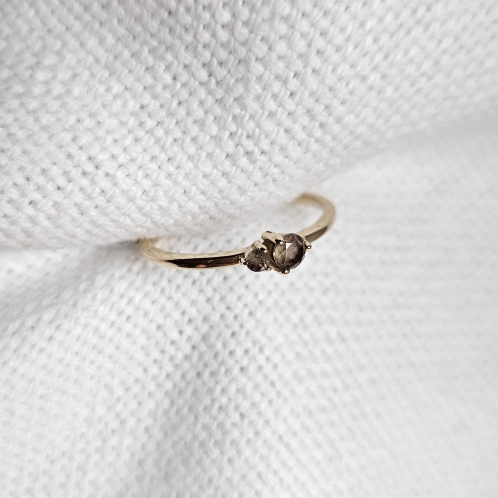 Mejuri 14K gold stacker ring with Smokey Quartz gemstone